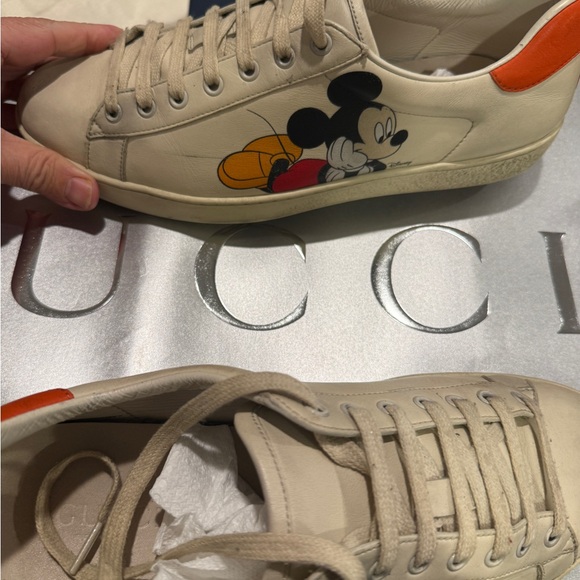 Gucci Cream Sneakers with Mickey Mouse and Orange Detail - Picture 1 of 7
